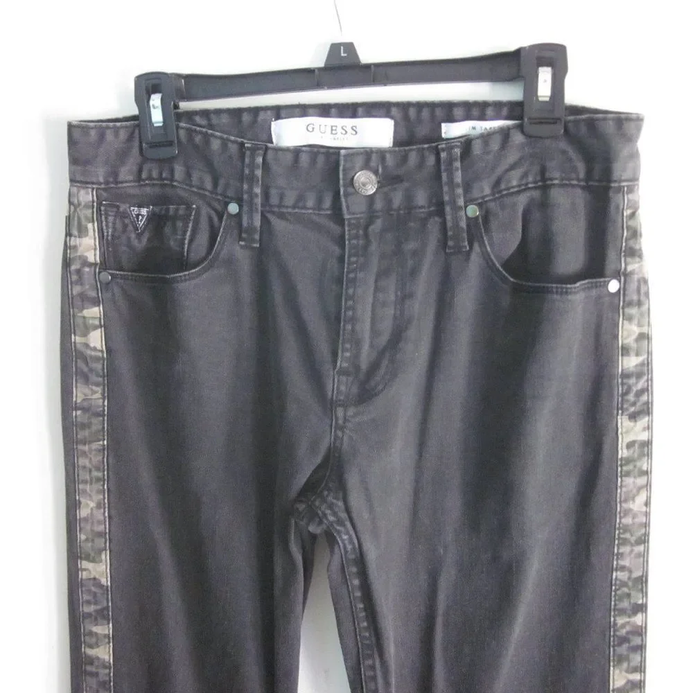 Guess Jeans Unisex Slim Black Denim Mens Size 32 Camo Stripe Detail 31